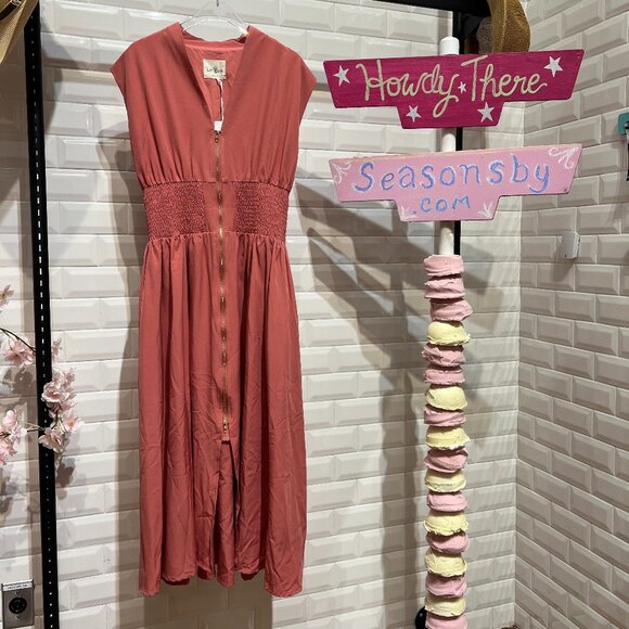 Umgee Dresses & Skirts - Zip Front Smocked Waist Midi Dress